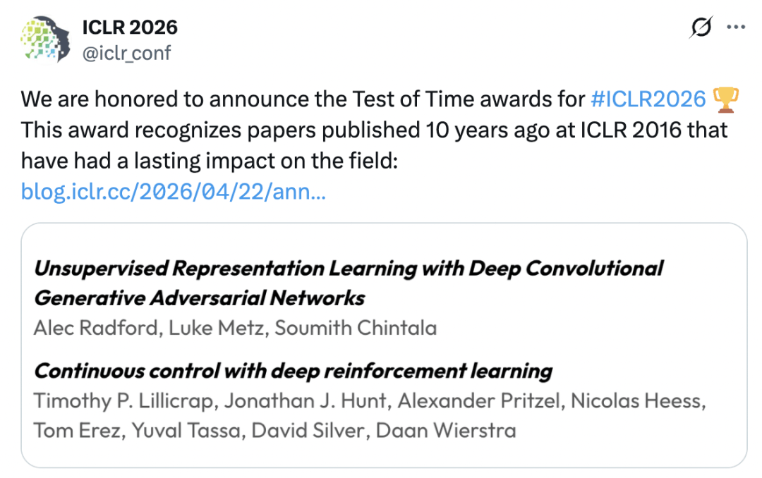 ICLR 2026獲獎論文揭曉：兩篇傑出論文，大神Alec Radford經典工作獲時間檢驗獎